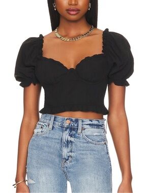 ASTR The Label Black Puff Sleeve Feronia Crop Top Size Medium